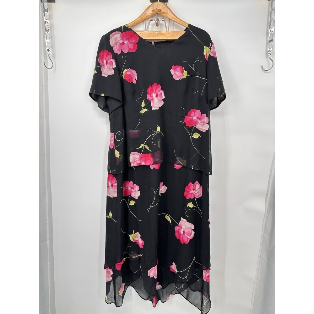 Vintage Spenser Jeremy Floral Print Layered Maxi Dress Black  Black Rosas size18